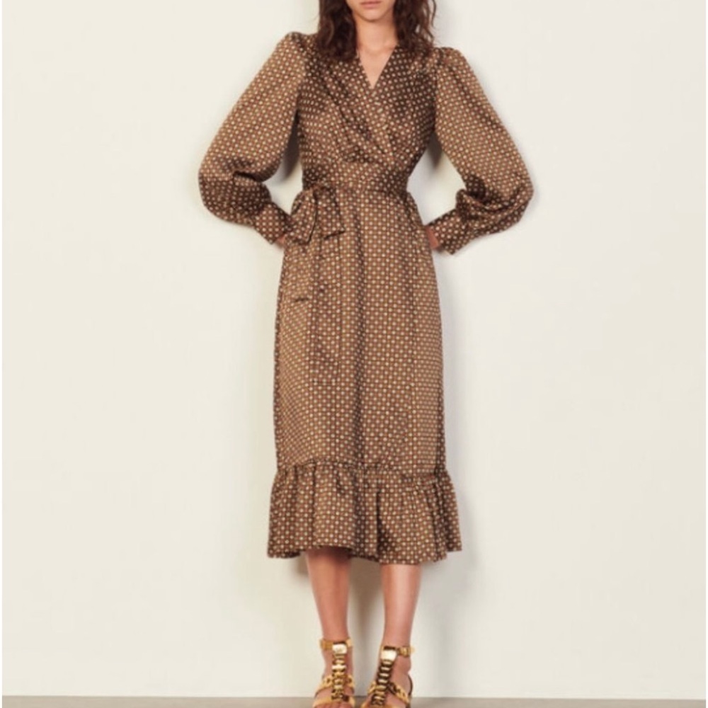 Sandro Paris silky Floral-Print Wrap-Front Midi Dress